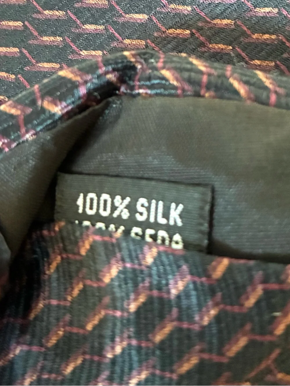 Stafford Executive 100% Silk Made in Italy Black Tie Burgundy Geometric Pattern